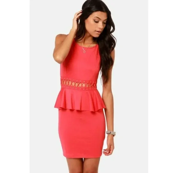 Lulus | Dresses | Lulus Waistin Time Coral Peplum Dress W Cut Outs Small |  Poshmark